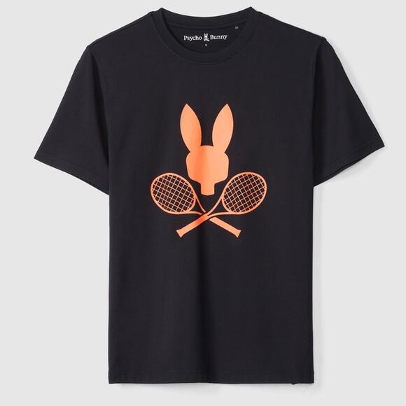 Psycho Bunny Men’s Courtside Tennis Racket Bunny Graphic Tee Sz 7 or XL Slim Fit - Picture 1 of 13